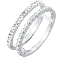Elli Ring Damen Statement Zweireihig Kugel Silberfarben mit Kristallen