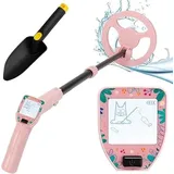 XDOVET Metalldetektor für Kinder, verstellbare Länge (32"-40"), LED-Display, einfach zu bedienen, hohe Präzision, wasserdicht, zusammenklappbarer Metalldetektor mit Spule, rosa