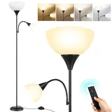 OUTON Stehlampe Wohnzimmer mit Leselampe, LED Dimmbar Deckenfluter, Stehleuchte mit Fernbedienung, 4 Farbtemperaturen, 1H Timer, Speicherfunktion, und 9W Glühbirnen, für Büro Schlafzimmer (Schwarz)