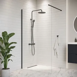 Badplaats Duschwand Florida 100 x 200cm Glas Duschabtrennung Schwarz - Walk-In Dusche Nano Duschtrennwand