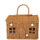 Weidenkorb mit Deckel Hausförmig, Großer Tragbarer Rattan Aufbewahrungskorb als Kreativ Organizer, für Spielzeug, Wäsche, Camping, Picknick und Einkauf