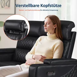 MCombo M MCombo 2 Sitzer Sofa mit Schlaffunktion, mit verstellbare Kopfstütze, Kinosessel, Armlehnen-Aufbewahrung & LED Beleuchtung, 7705 (Schwarz)
