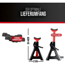 Heyner HEYNER® Unterstellbock TÜV/GS, Stützbock, Stützfuß, höhenverstellbar, Stahl 3000kg Traglast, 2er Set