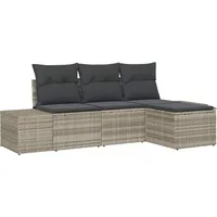 vidaXL Garten-Sofa-Set mit Kissen 4 pcs Hellgrau Poly-Rattan - Hellgrau