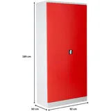 PROREGAL Stahlschrank BEE mit 8 lackierten Fachböden | HxBxT 195x92x50cm | Grau-Rot | Werkstattschrank Werkzeugschrank Aktenschrank Universalschrank