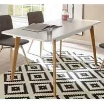 Lomadox Retro Esstisch ausziehbar 180cm MAINZ-61weiß matt mit Eiche Riviera Nb. b/h/t ca. 140-180x75x80cm