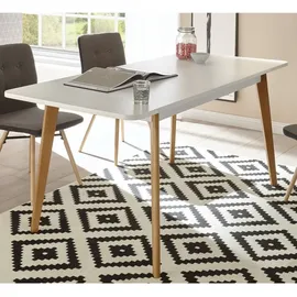 Lomadox Retro Esstisch ausziehbar 180cm MAINZ-61weiß matt mit Eiche Riviera Nb. b/h/t ca. 140-180x75x80cm