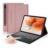 IVEOPPE Samsung Galaxy Tab S7 Fe Tastatur, Tastatur Hülle mit Touchpad für Samsung Galaxy Tab S7 FE/S7+/S8+ 12.4'', Abnehmbarer Tastatur für Galaxy Tab S7 Plus/S8 Plus mit QWERTZ Layout, Roségold