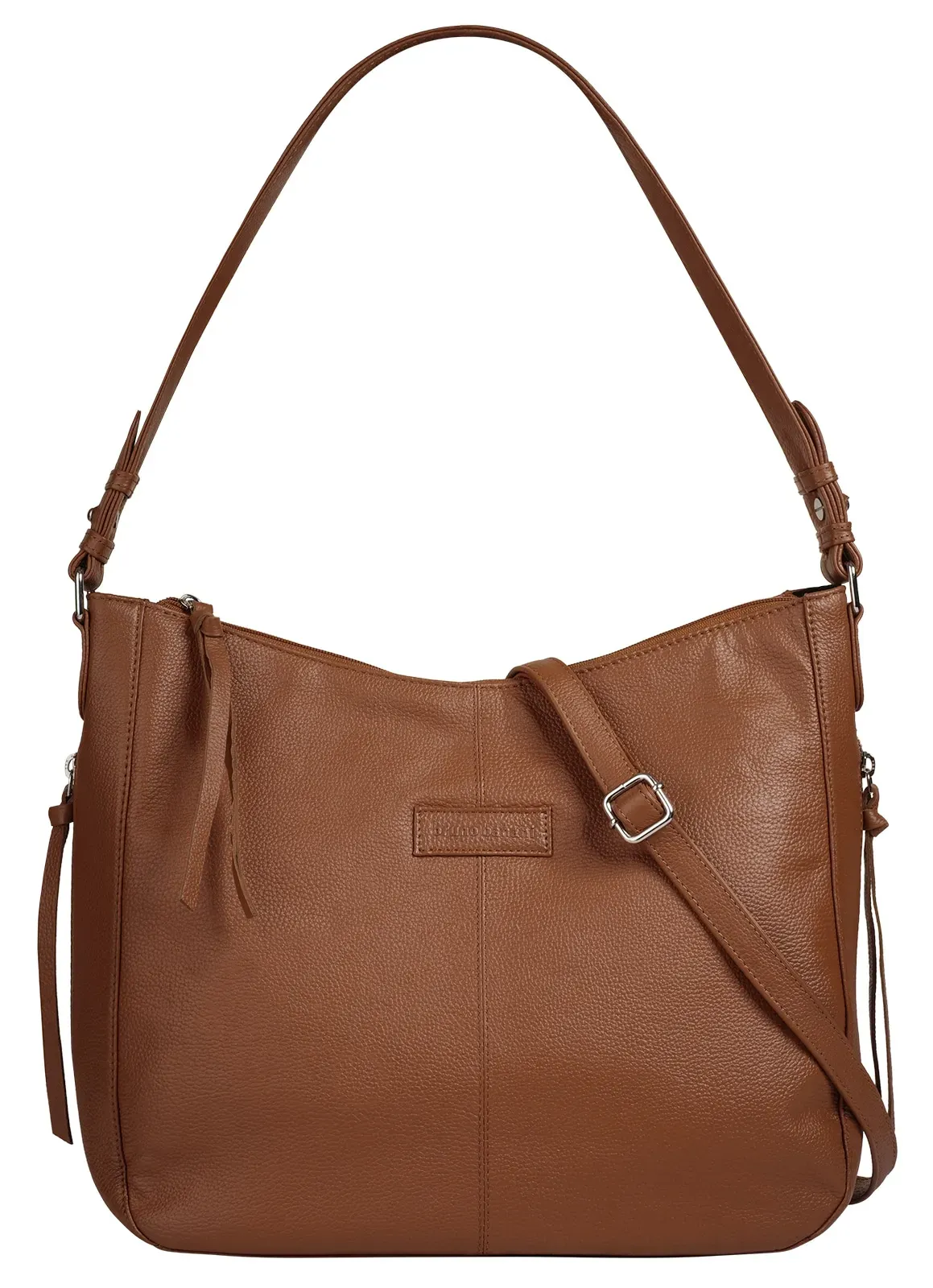 Shopper BRUNO BANANI, Damen, Gr. B/H/T: 35cm x 28cm x 13cm onesize, braun, Leder, leicht glänzend, unifarben, Taschen Shopper, echt Leder
