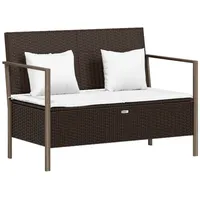 Furnicato Gartenbank 2-Sitzer mit Kissen Braun Poly Rattan