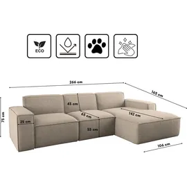 kaiser möbel Ecksofa L-Form Siena Stoff Artico Beige Rechts - Beige