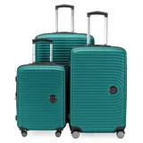 HAUPTSTADTKOFFER Mitte - 3er Kofferset - Handgepäckskoffer 55 cm, mittelgroßer Koffer 68 cm + großer Reisekoffer 77 cm, Hartschale ABS, TSA, Türkis