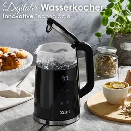 Zilan Wasserkocher Glas mit Temperatureinstellung (40°C-100°C) 1,7 Liter Teekocher Warmhaltefunktion led Display mit Temperaturwahl 2200 Watt 100...