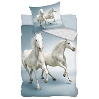 BrandMac Pferde-Bettwäsche aus 100% Baumwolle - weiße Pferde - Schimmel - Deckenbezug 140 x 200 cm - Kissenbezug 70 x 90 cm - robuste Leinenqualität, Oeko-TEX geprüft