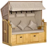 Outsunny Strandkorb 3-Sitzer Dach 2 Klapptische Fußstütze 5-stufige Rückenlehne Polyrattan 150x79x160cm