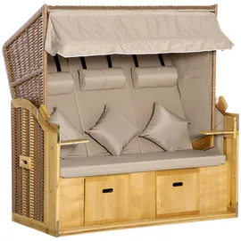 Outsunny Strandkorb 3-Sitzer Dach 2 Klapptische Fußstütze 5-stufige Rückenlehne Polyrattan 150x79x160cm