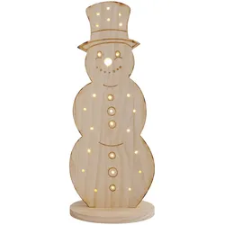 Außen Schneemann Holz Weihnachtsdeko Schneemann beleuchtet LED Schneemann Timer, Kiefer natur, IP44, LED warmweiß, H 80 cm