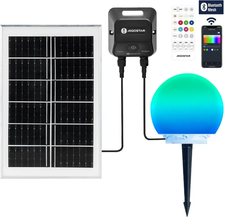 Aigostar Bluetooth-Mesh, intelligente Solar-Bodenleuchte, 20 W RGBCCT-Farbglühbirne