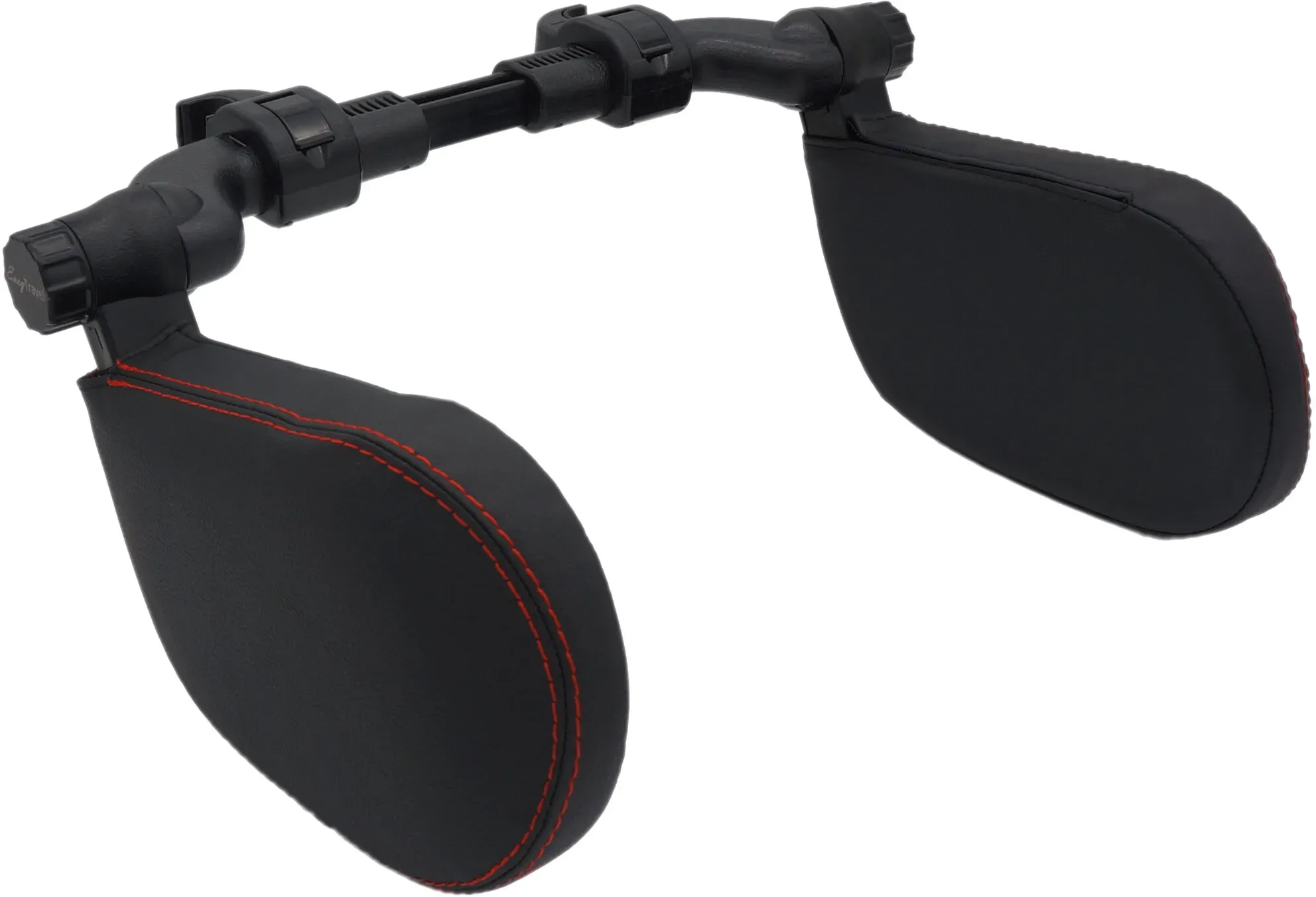 EasyTravel ergonomisches Auto Reise Kopfkissen - Kunstleder schwarz / Doppelnaht rot