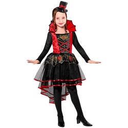 Widdmann Kostüm Edle Vampirdame Kostüm für Kinder, Schickes Gräfin-Kleid für düstere Damen schwarz 140