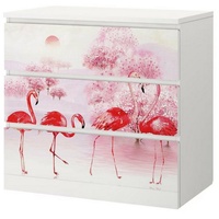 MyMaxxi Möbelfolie MyMaxxi - Klebefolie Möbel kompatibel mit IKEA Malm Kommode - Motiv gezeichnete Flamingos - Möbelfolie selbstklebend - Dekofolie Tattoo Aufkleber Folie - Blume Tier Wald 80.2 cm x 63.3 cm