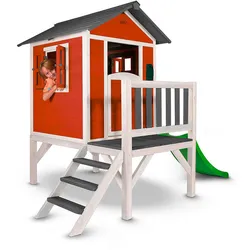 Spielhaus Spielhaus Sunny Lodge XL, Grau, Rot, Weiß, Holz, Zeder, 261x189x168 cm, Fsc, Spielzeug, Kinderspielzeug, Spielzeug für Draußen