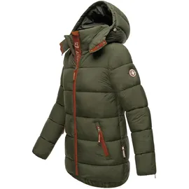 Navahoo Damen kurze Winterjacke Steppjacke warm mit abnehmbarer Kapuze Wattewölkchen Dark Olive Gr. XS - XS
