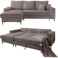 luma-home Ecksofa Récamiere Schlaffunktion Bettkasten Couch Polsterecke Cord Braun Taupe / 17225 - Braun