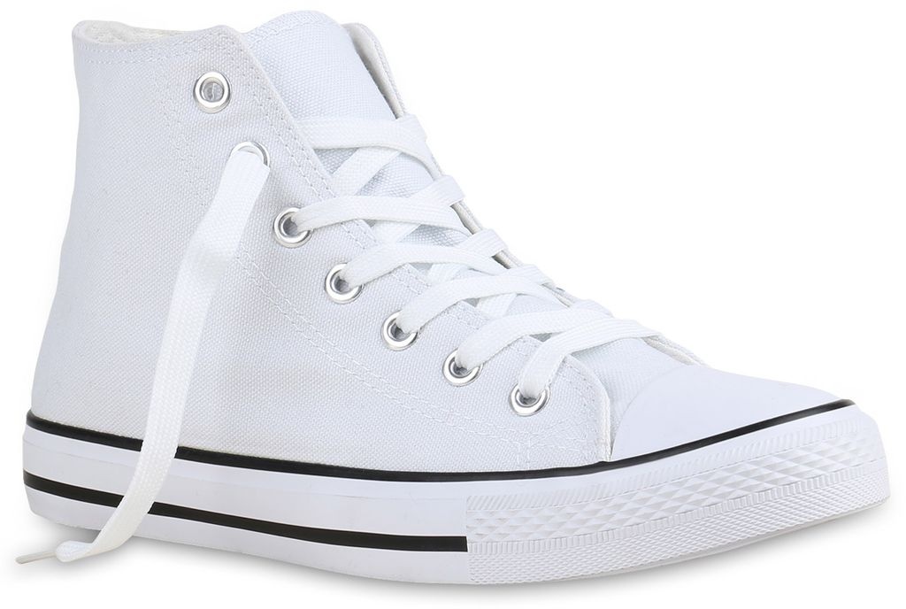 Mytrendshoe Herren High Top Sneakers Sportschuhe Stoffschuhe Freizeit Schuhe 815564, Farbe: Weiß, Größe: 44