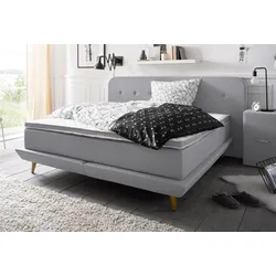 Boxspringbett ANDAS "Premium", grau, Struktur fein, Liegefläche B/L: 180cm x 200cm, H2, Taschen-Federkernmatratze, Strukturstoff-Bezug (100% Polyester), Komplettbetten, Boxspringbett, Steppung mit Knopfheftung, inkl. Topper