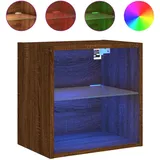 vidaXL Wand-Nachttisch mit LED-Leuchten Braun Eichen-Optik