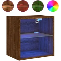 vidaXL Wand-Nachttisch mit LED-Leuchten Braun Eichen-Optik