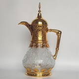 Marokkanische Teekanne 1.6L,Orientalische Teekanne/Teapot mit Griff Berrad aus Glas,traditionelles Modell, Arabische Kanne silberfarbig mit Deckel,Gold