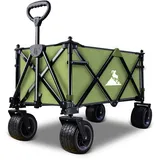 Topwell Bollerwagen Faltbar Breite Reifen Handwagen mit Abnehmbare Dach Verstellbarem Griff, Gartenwagen Faltbollerwagen Gartenkarre Transportwagen, Draussen Camping Einkaufen, 120kg(grün)