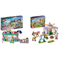 LEGO 41728 Friends Restaurant in der Innenstadt mit Spielzeug Mini-Puppen Liann & 41746 Friends Reitschule Set mit 2 Spielzeug-Pferden