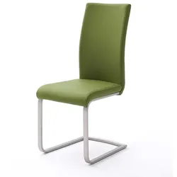 Design Freischwinger in Grün Kunstleder Edelstahl (4er Set)