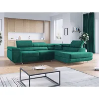 Ecksofa L-Form Couch mit Schlaffunktion und Verstellbare Kopfstützen - GUSTAW - Dunkelgrün - Rechts - dunkelgrün