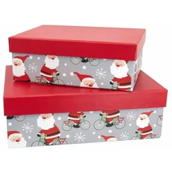 2 Geschenkboxen Santa auf Fahrrad Weihnachten 16x6x12cm; 20x7x15cm Geschenkverpackung