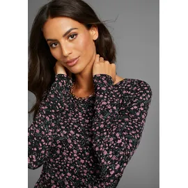 LAURA SCOTT Jerseykleid Midilänge Geblümt Schwarz/Rosa 40