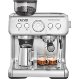 Vevor Espressomaschine mit Mahlwerk, 15 Bar Halbautomatische Espressomaschine mit Milchaufschäumer, Dampfdüse, Abnehmbarem Wassertank und Druckmesser für Cappuccino, Latte, Machiato