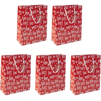 SIGEL QW003 große Papier-Geschenktüten | 5er Set | rot | Weihnachten Nikolaustüten | 33x26 cm | "ho ho ho"