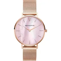 Paul Valentine Damen Armbanduhr - Rose Gold Pink Seashell Mesh