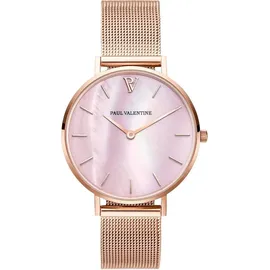 Paul Valentine Damen Armbanduhr - Rose Gold Pink Seashell Mesh