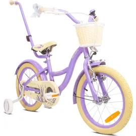 SUN BABY Mädchenfahrrad 16 Zoll Glocke Zusatzräder Schubstange Flower Bike lavendel - Violett