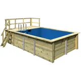 Karibu Rechteck Pool Gr. 2 - 350 x 440 cm - kesseldruckimprägniert Sparset mit Filteranlage Grundkörper inkl. Terrasse am Einstieg inkl. gratis Pool-Pflegeset (Gesamtwert 69 €)