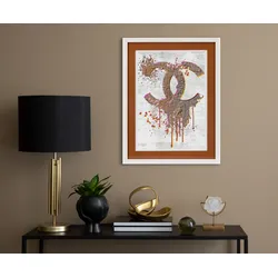 Bild mit Rahmen QUEENCE "Glitzer Logo", braun (farbe rahmen: weiß, farbe bild(er): braun), B:30cm H:40cm T:2cm, Acrylglas, Holz, Bilder, Poster mit buntem Acrylglas Passepartout