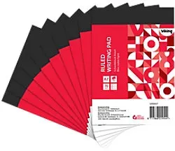 Viking Notizblock DIN A7 Liniert Geheftet Oben gebunden Papier Softcover Rot Perforiert 200 Seiten 10 Stück