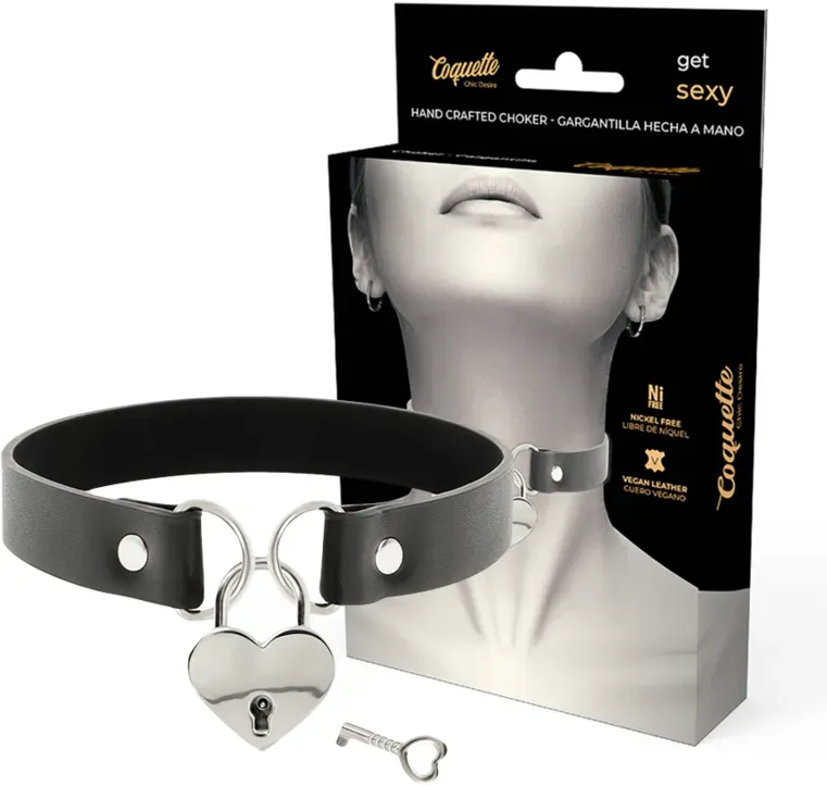 COQUETTE CHIC DESIRE - VEGANE LEDER-HALSKETTE MIT HERZ-ACCESSOIRE MIT SCHLÜSSEL