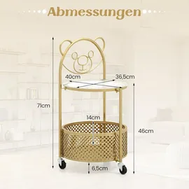 Costway Beistelltisch Glas mit Rollen, 2-Stufiger Glastisch Rund Gold