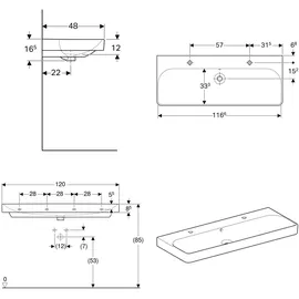 Geberit Smyle Square Doppelwaschtisch 120 x 48 cm (500253011)